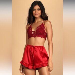 Lulus Red Satin Ruffled Pajama Shorts, BNWOT. Size XL.